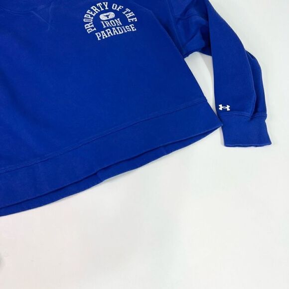 Under Armour Sweatshirt Womens Large Blue Project Rock Iron Paradise Crop Fleece - Picture 2 of 9